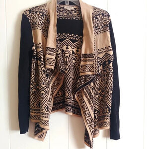 Lucky Brand Aztec Cardigan Sweater Women's Size M Open Front Southwestern Black